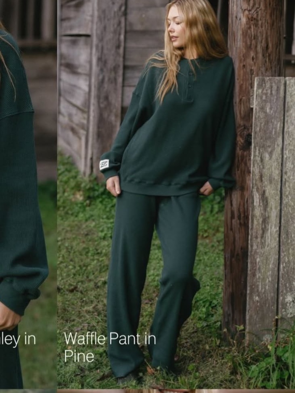 Waffle Pant Set in Pine